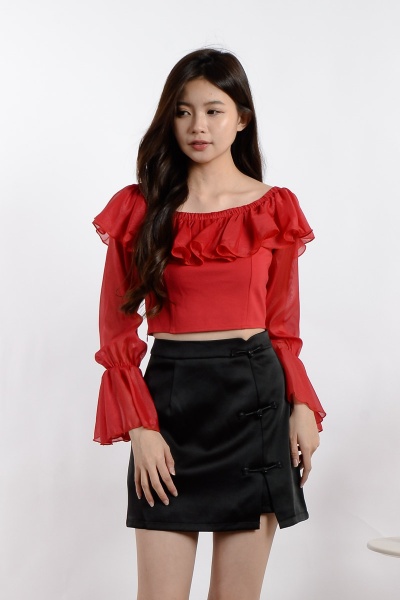 Selh Ruffle Off Shoulder Top - Wine