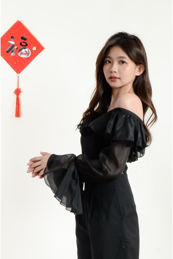 Selh Ruffle Off Shoulder Top - Black