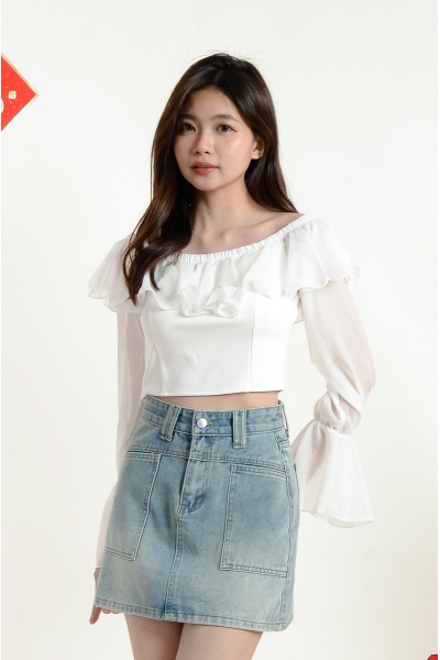 Selh Ruffle Off Shoulder Top - White