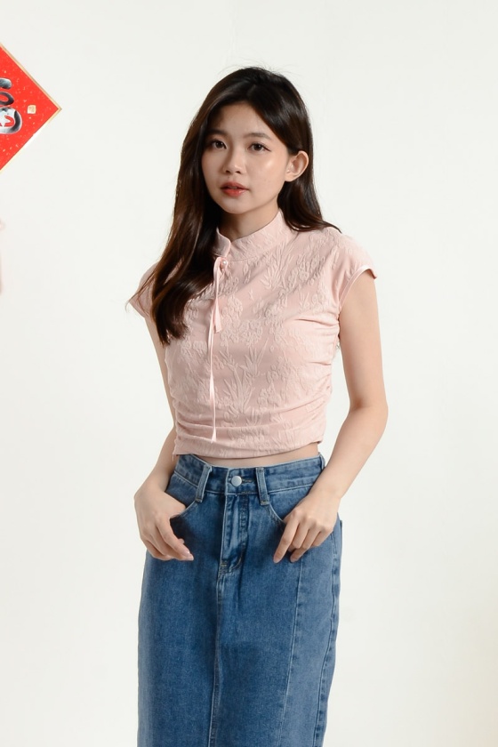 Sabrina Cinched Waist Cheongsam Top - Pink