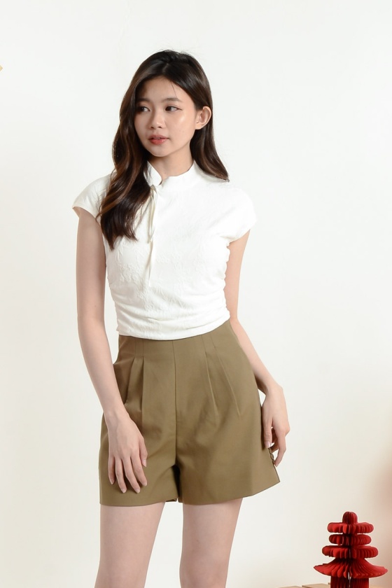 Sabrina Cinched Waist Cheongsam Top - White