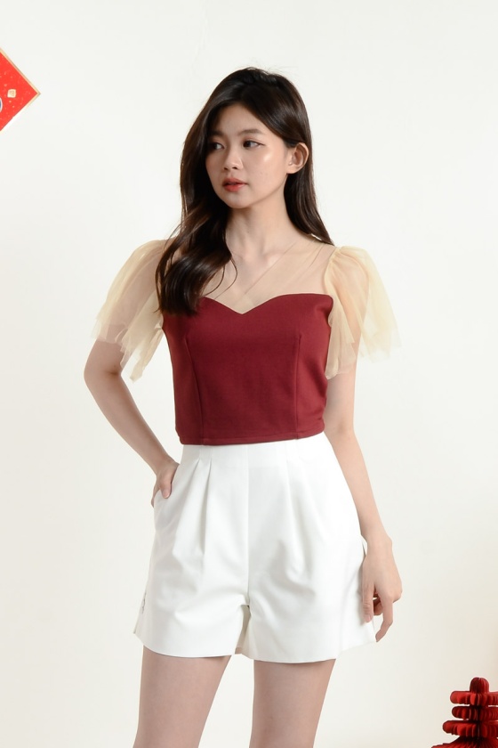 Laura Mesh Crop Top - Wine