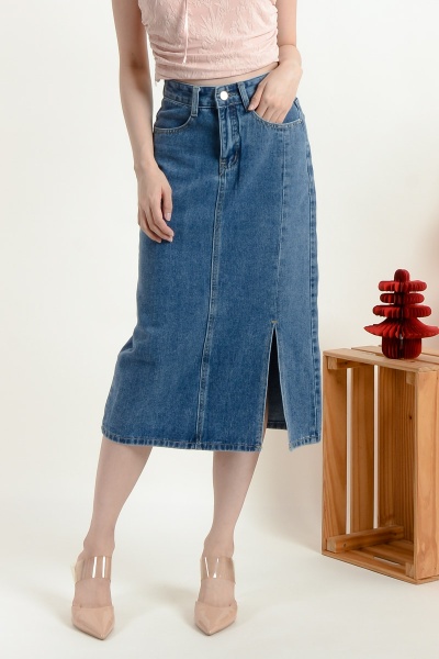 Serena Midi Straight Skirt - Dark Blue