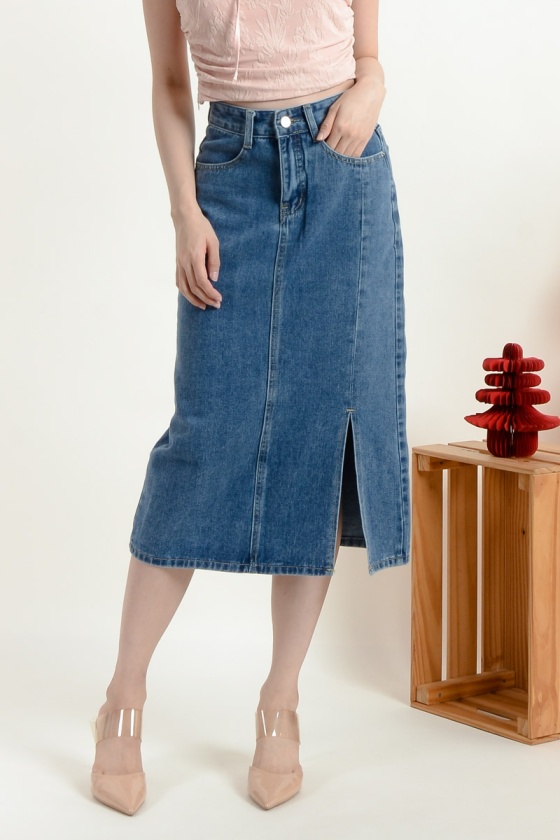 Serena Midi Straight Skirt - Dark Blue