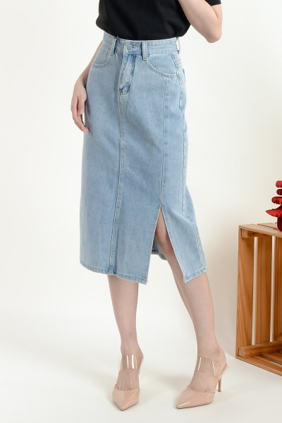 Serena Midi Straight Skirt - Light Blue