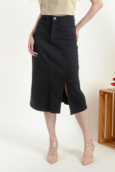 Serena Midi Straight Skirt - Black
