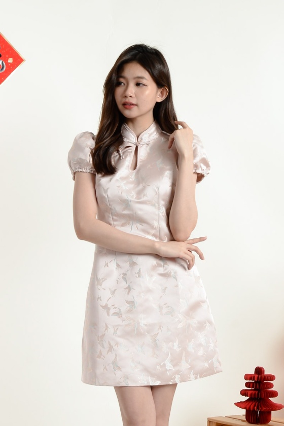 Chye Puff Sleeve Cheongsam Dress - Pink