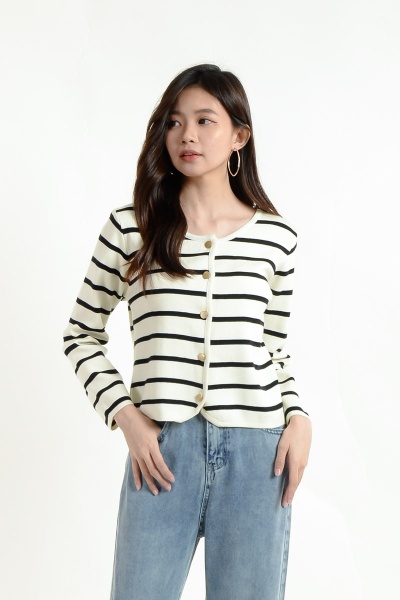 [BackOrder ETA 30 Apr] Mariah Stripe Cardigan - Cream