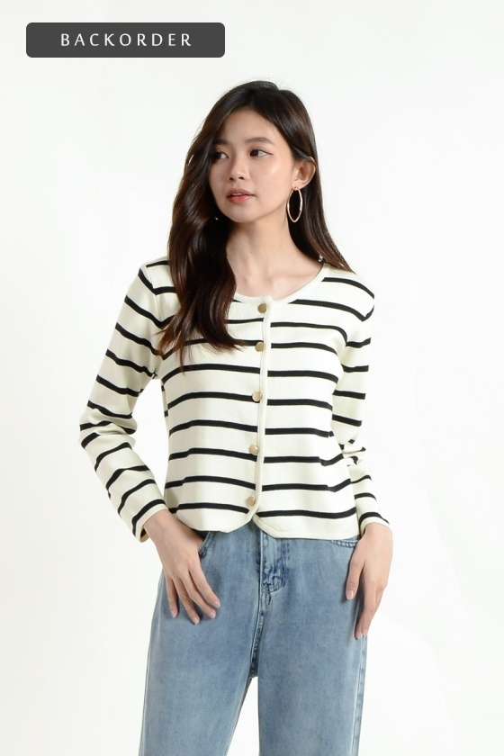 [BackOrder ETA 30 Apr] Mariah Stripe Cardigan - Cream