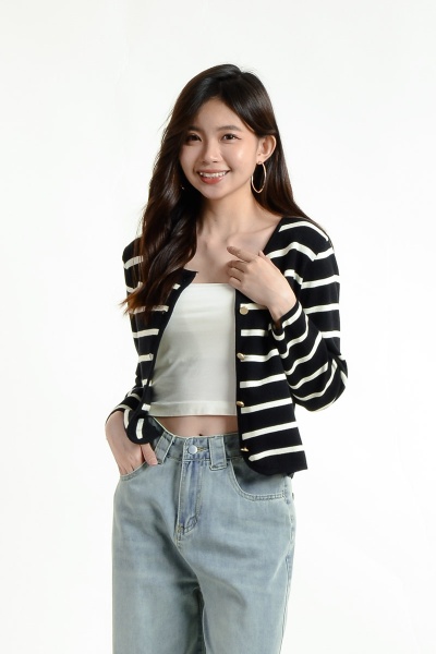 [BackOrder ETA 30 Apr] Mariah Stripe Cardigan - Black