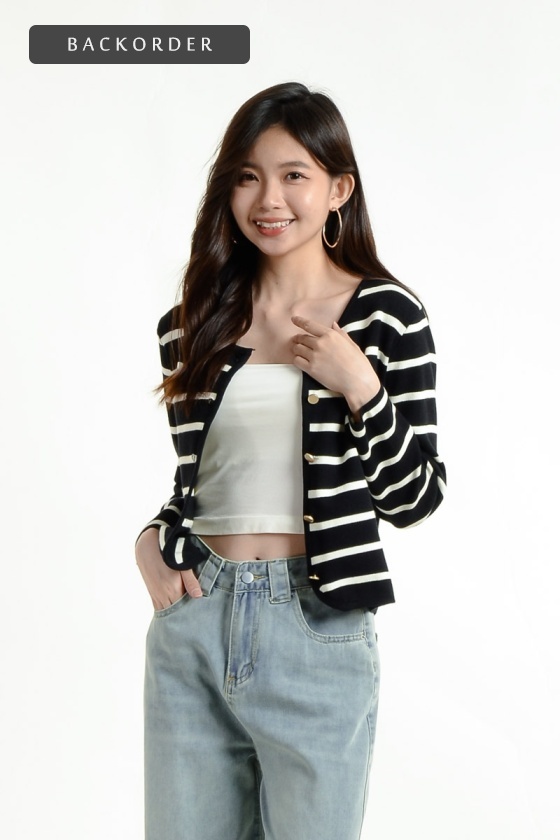 [BackOrder ETA 30 Apr] Mariah Stripe Cardigan - Black