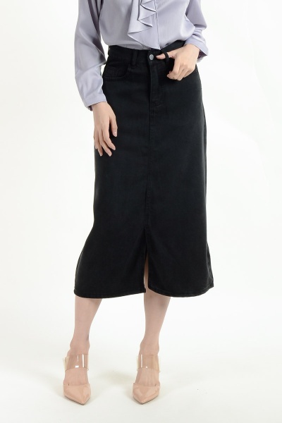 Kalani Denim Slit Skirt - Black
