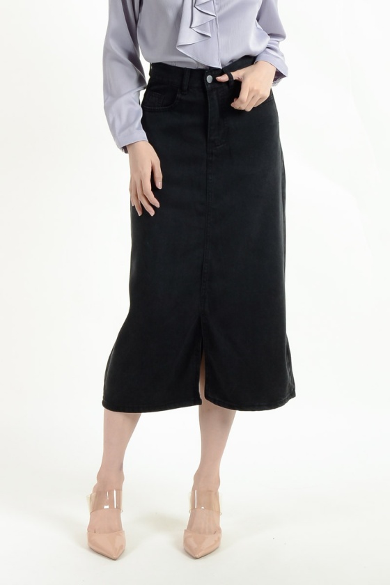 Kalani Denim Slit Skirt - Black