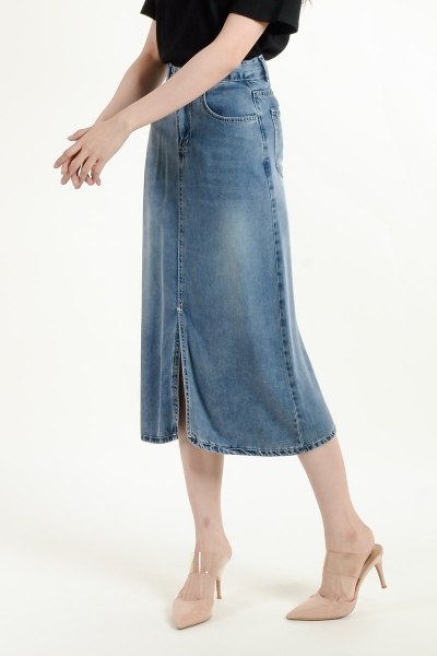 Kalani Denim Slit Skirt - Dark Blue