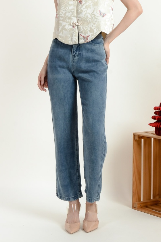 Leighton Double Button Jeans - Dark Blue