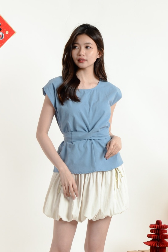 Julianna Flute Sleeve Top - Light Blue