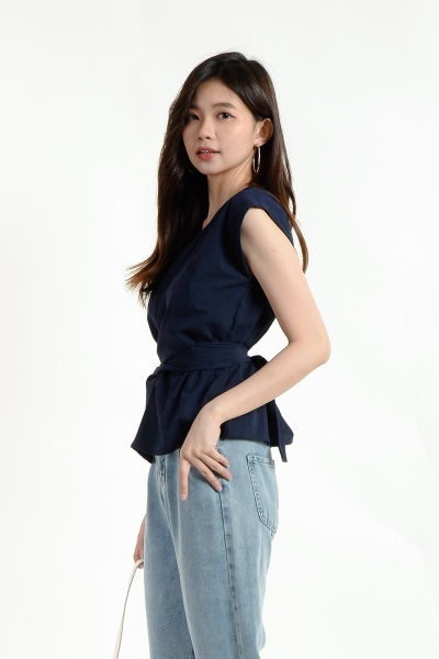 Julianna Flute Sleeve Top - Dark Blue