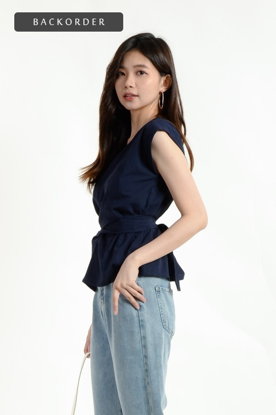 [BackOrder ETA 4 July] Julianna Flute Sleeve Top - Dark Blue