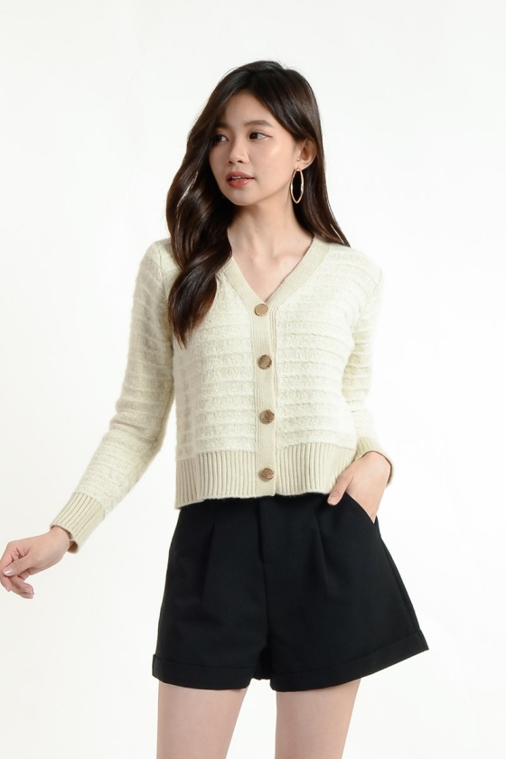 Charlee Furry Stripe Cardigan - Beige
