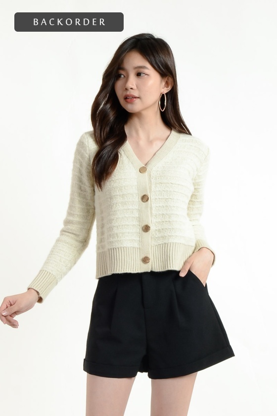 [BackOrder ETA 27 May] Charlee Furry Stripe Cardigan - Beige