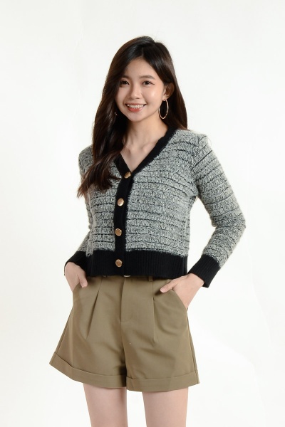 [BackOrder ETA 20 Apr] Charlee Furry Stripe Cardigan - Black