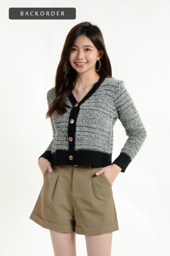 [BackOrder ETA 20 Apr] Charlee Furry Stripe Cardigan - Black