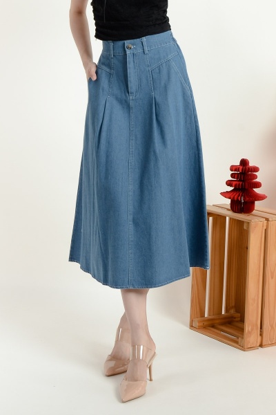 Izabella Midi Denim Skirt - Light Blue