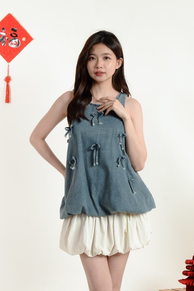 Viviana Bow Denim Top