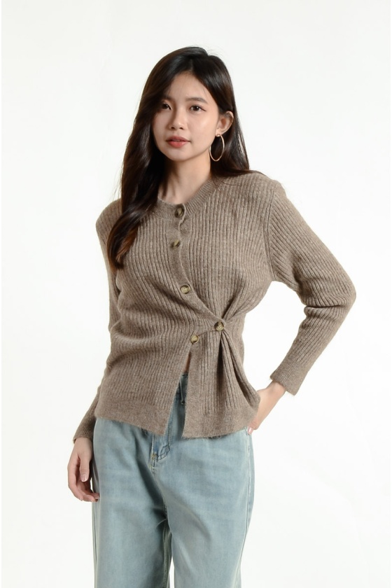 Willa Twisted Knitted Top - Coffee
