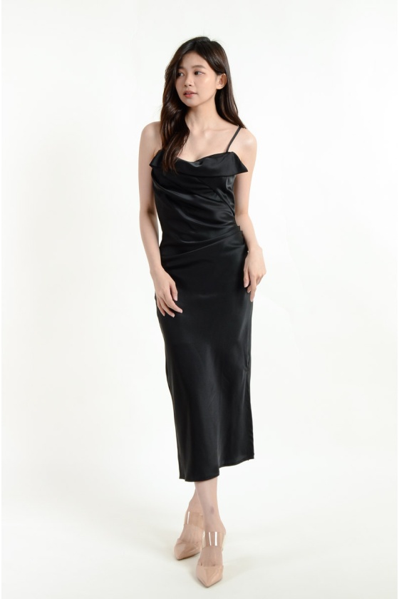 Rory Ruched Straps Dress - Black