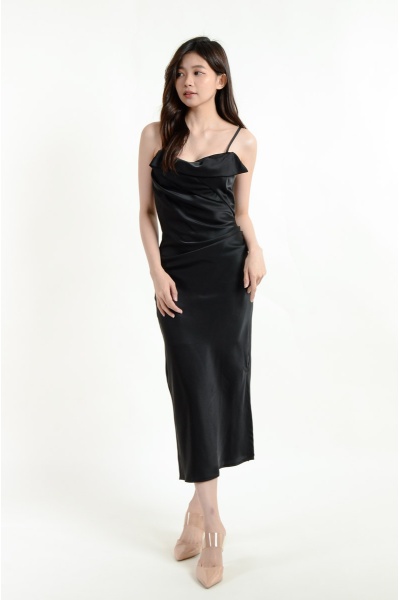 Rory Ruched Straps Dress - Black