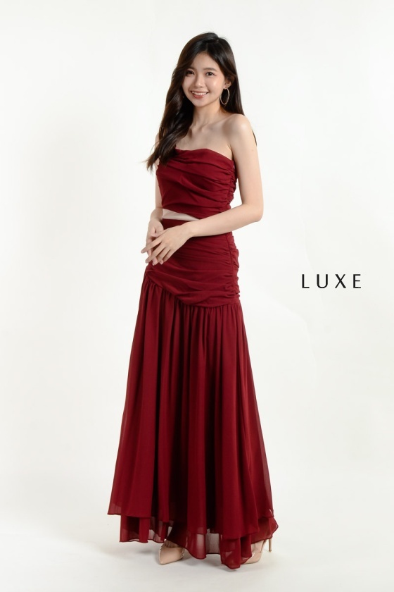 Elisa Toga Maxi Dress - Wine