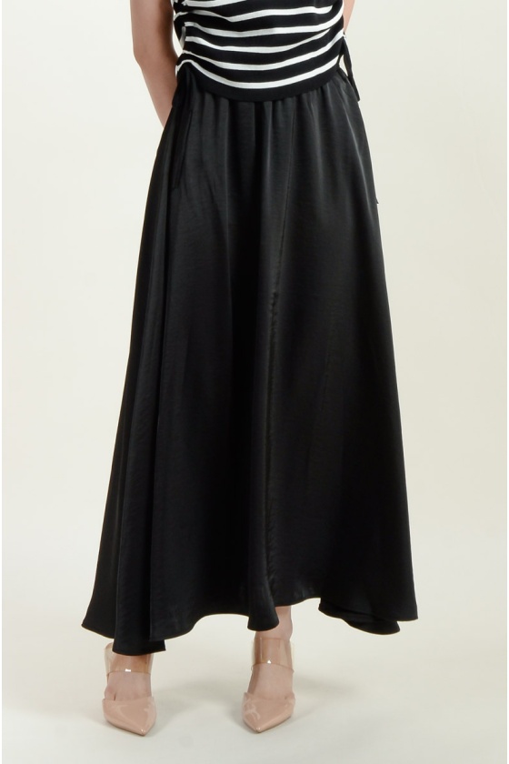 Lana Satin Maxi Skirt - Black