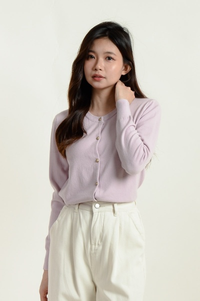 Amiyah Button Down Cardigan - Lilac