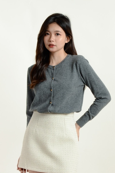 Amiyah Button Down Cardigan - Grey