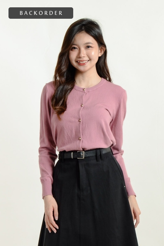 [BackOrder ETA 27 May] Amiyah Button Down Cardigan - Dusty Pink