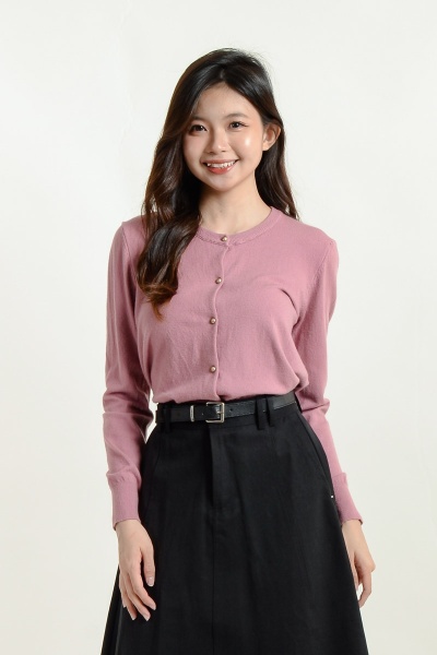 Amiyah Button Down Cardigan - Dusty Pink