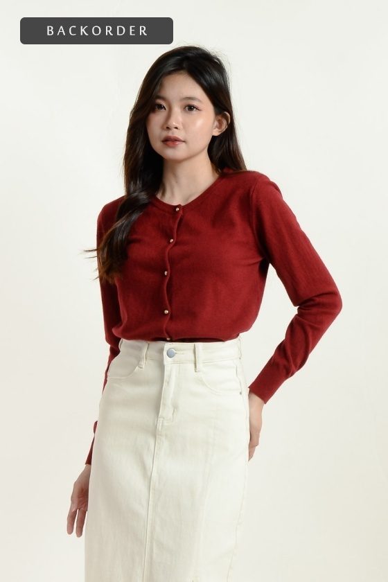 [BackOrder ETA 30 Apr] Amiyah Button Down Cardigan - Wine