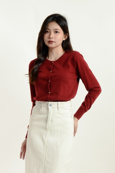 Amiyah Button Down Cardigan - Wine