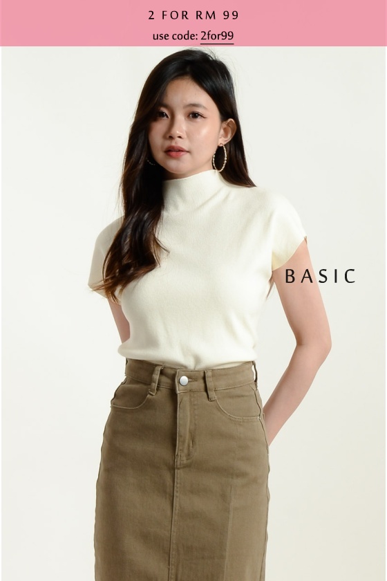 Zariah High Neck Knitted Top - Beige