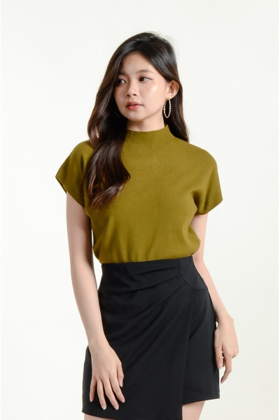 Zariah High Neck Knitted Top - Mustard