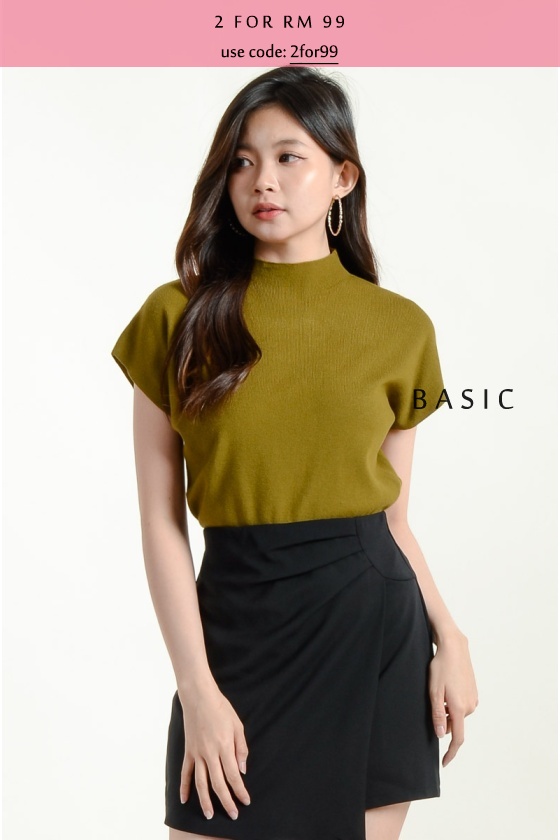 Zariah High Neck Knitted Top - Mustard