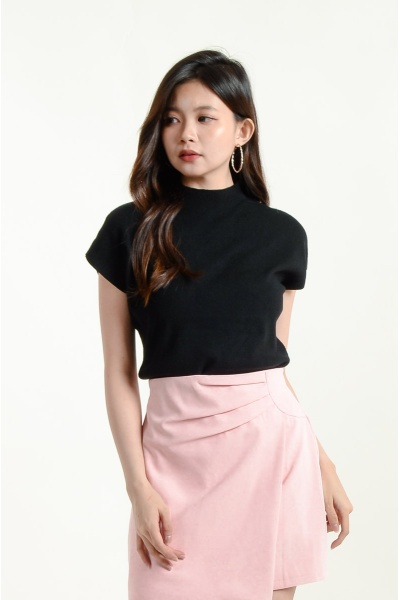 Zariah High Neck Knitted Top - Black