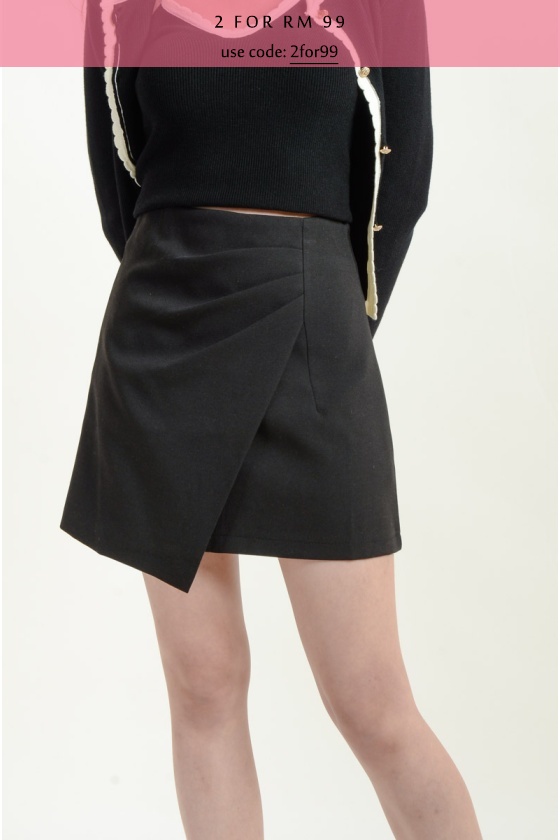 Aisha Pleated Overlay Skort - Black
