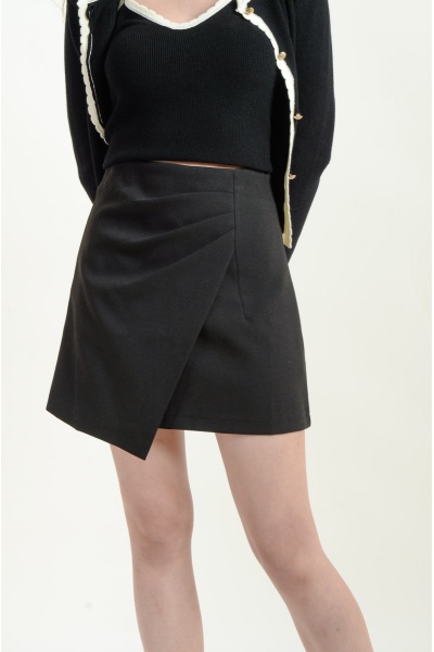 Aisha Pleated Overlay Skort - Black
