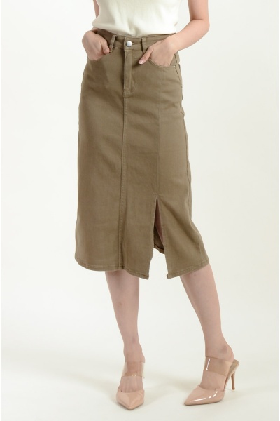 Serena Midi Straight Skirt - Khaki