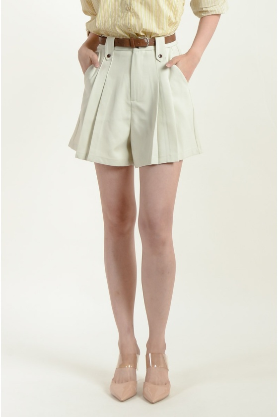 Kora Belted Shorts - Beige 
