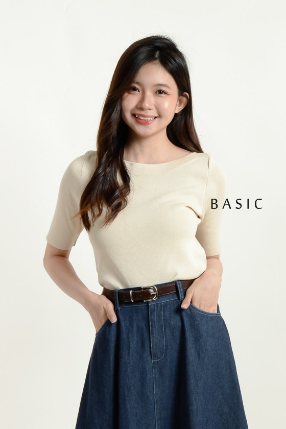 Maryam Boat Neck Knitted Top - Beige