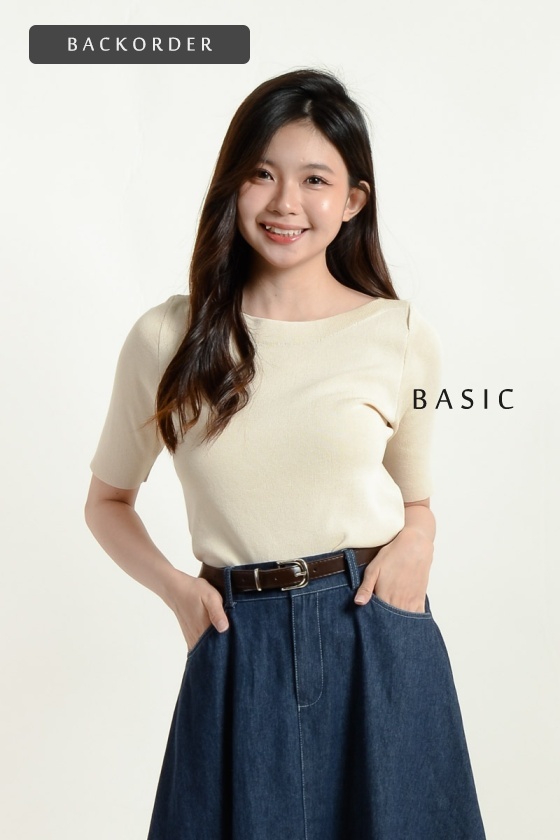 [BackOrder ETA 30 Apr] Maryam Boat Neck Knitted Top - Beige