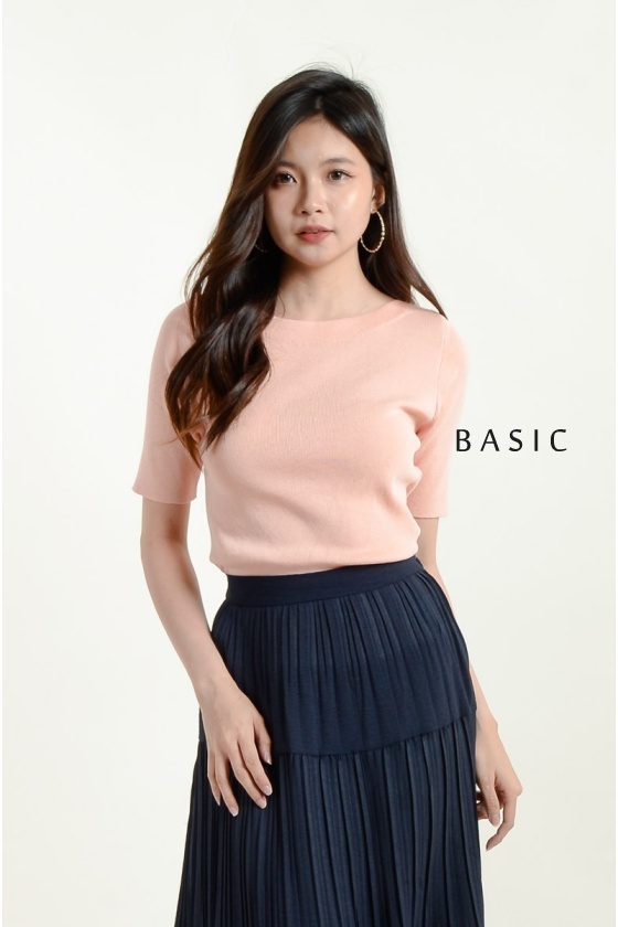 Maryam Boat Neck Knitted Top - Pink